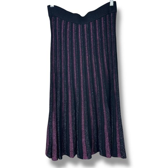 Nanette Lepore Very Black Le Rouge Silver Sparkle Pleated Midi Knit Swing Skirt - Picture 7 of 7